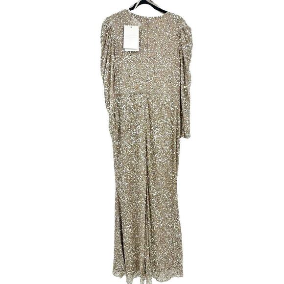 Mac Duggal Sequin Wrap Over Puff Surplice Gown Shimmering Size 12 NWT - Picture 4 of 11
